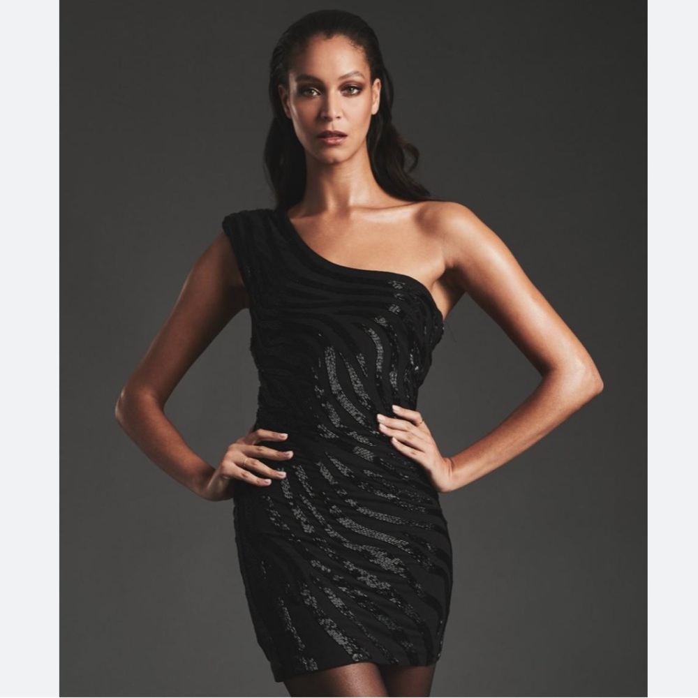 Retrofete Helen mini sequin dress one shoulder size m
